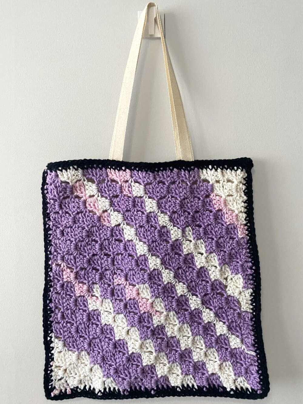 Handmade Black Grey Purple Pink White Acrylic Crochet Covered Tote Bag